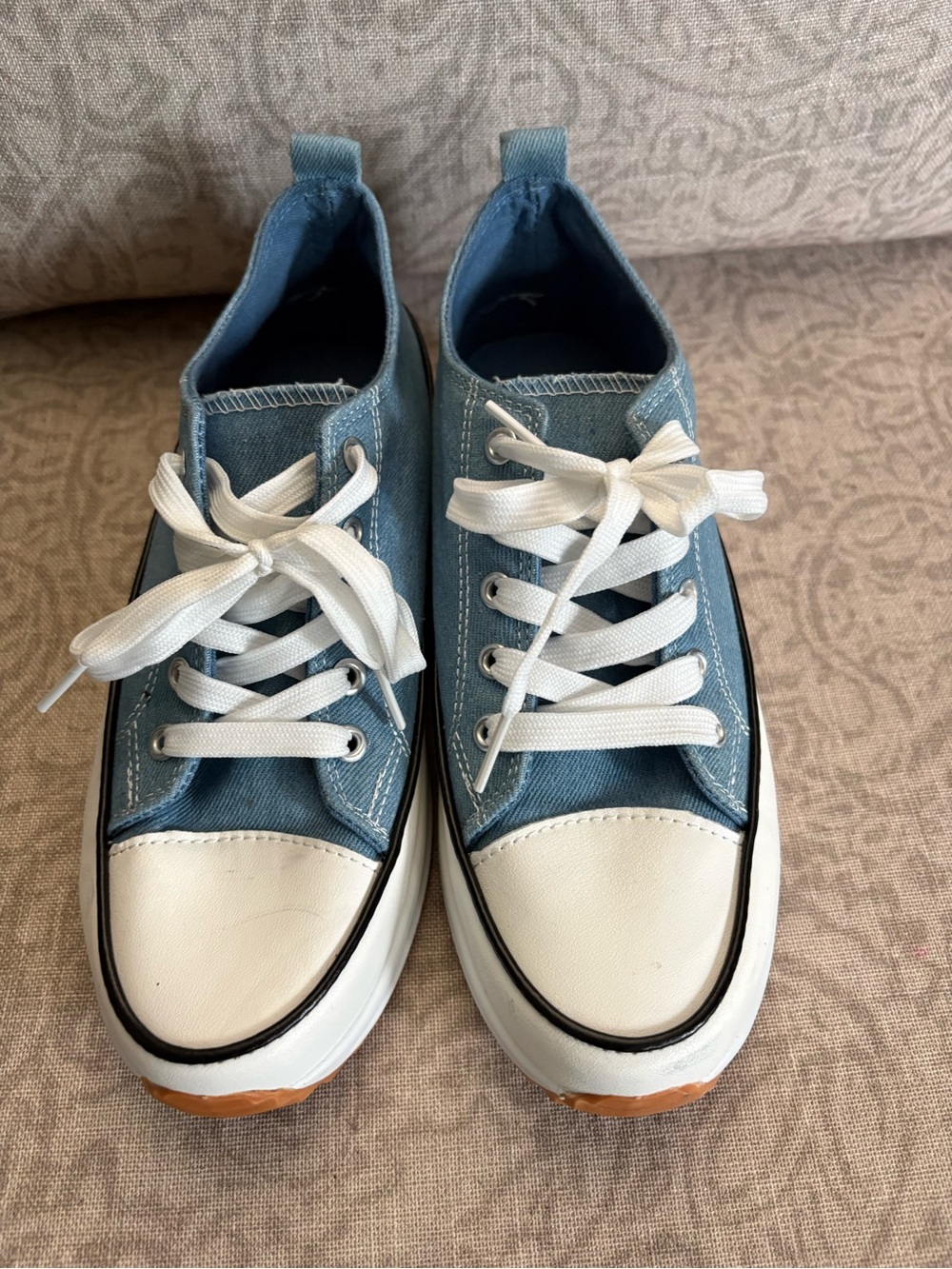 Casual Blue Canvas Women's Sneakers with White Toe